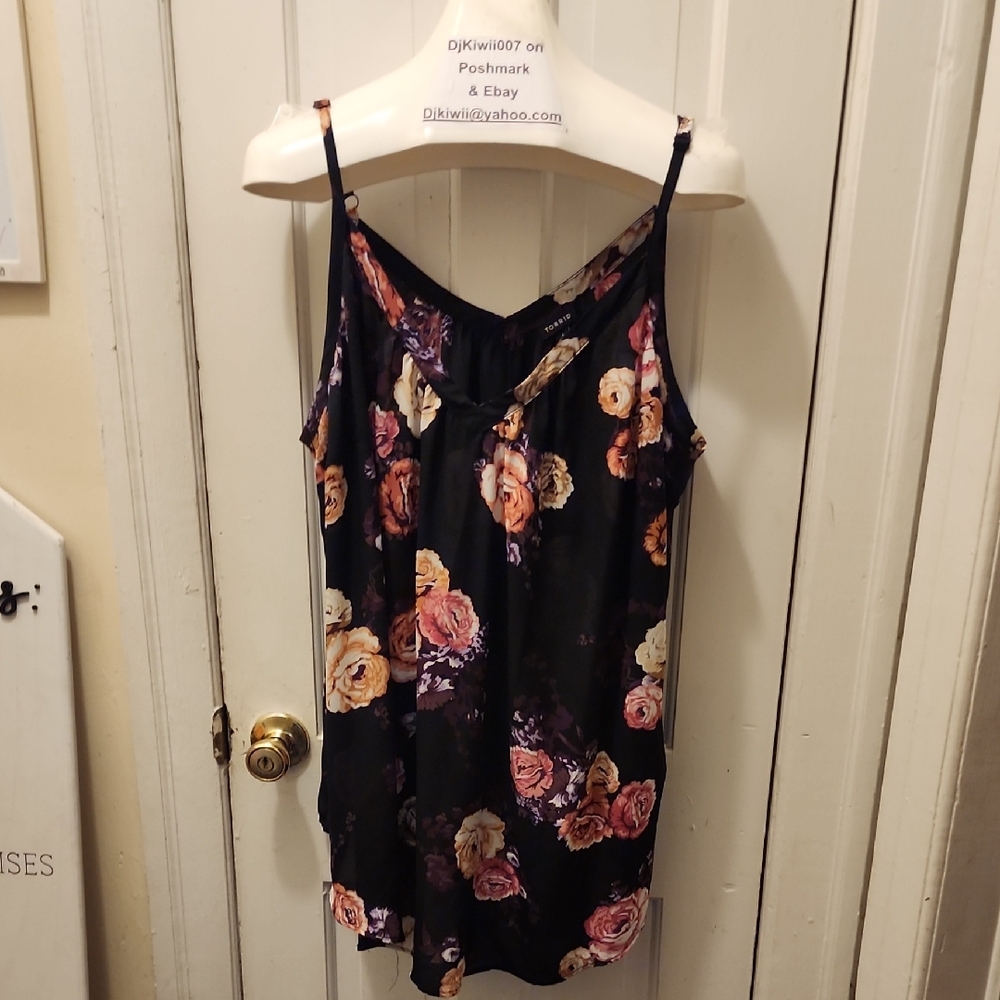 5/$25 4x [Torrid] Black Floral Camisole Pink/Purple Blouse B1